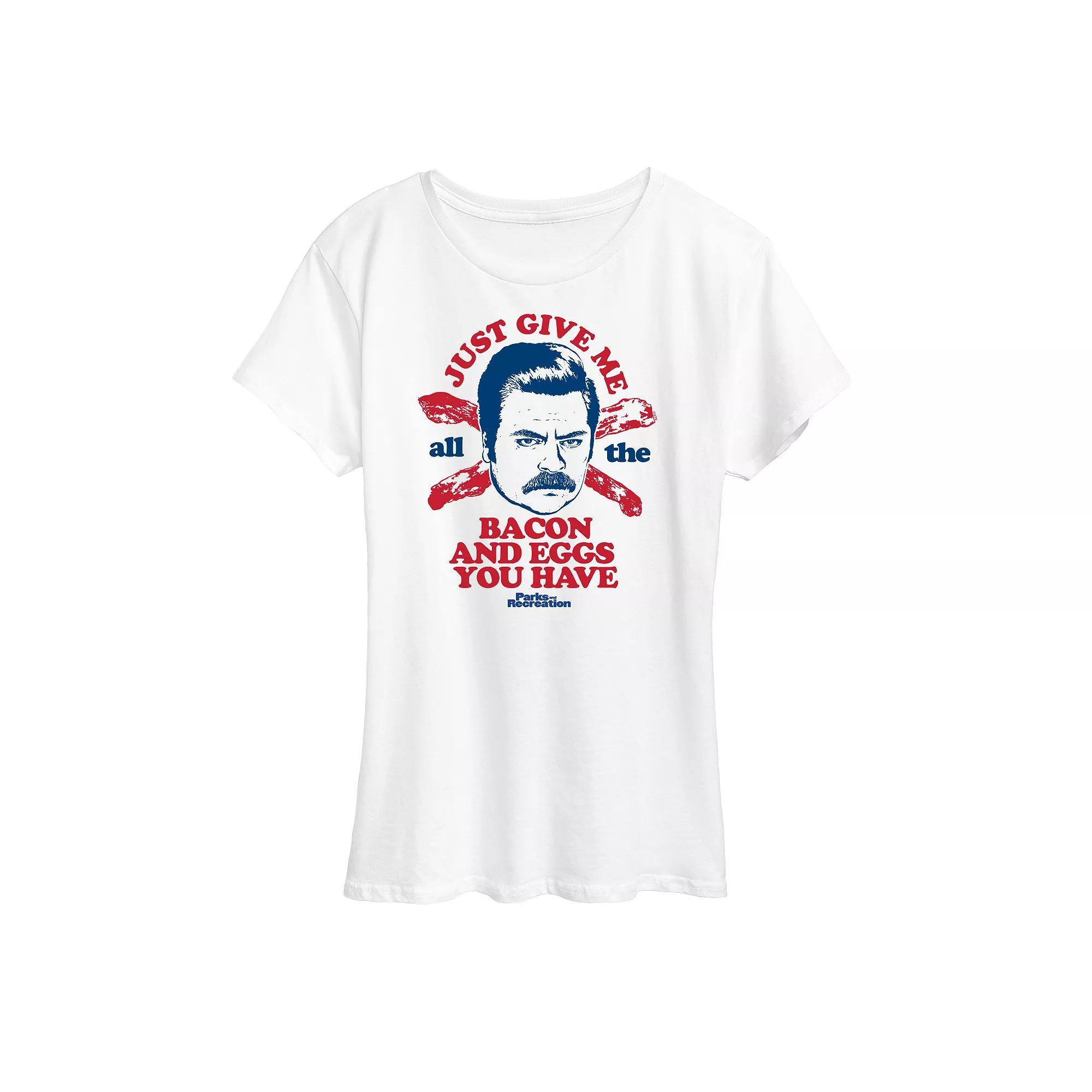 Womens Parks & Rec Ron Bacon Eggs Graphic Tee, Girls Product Image