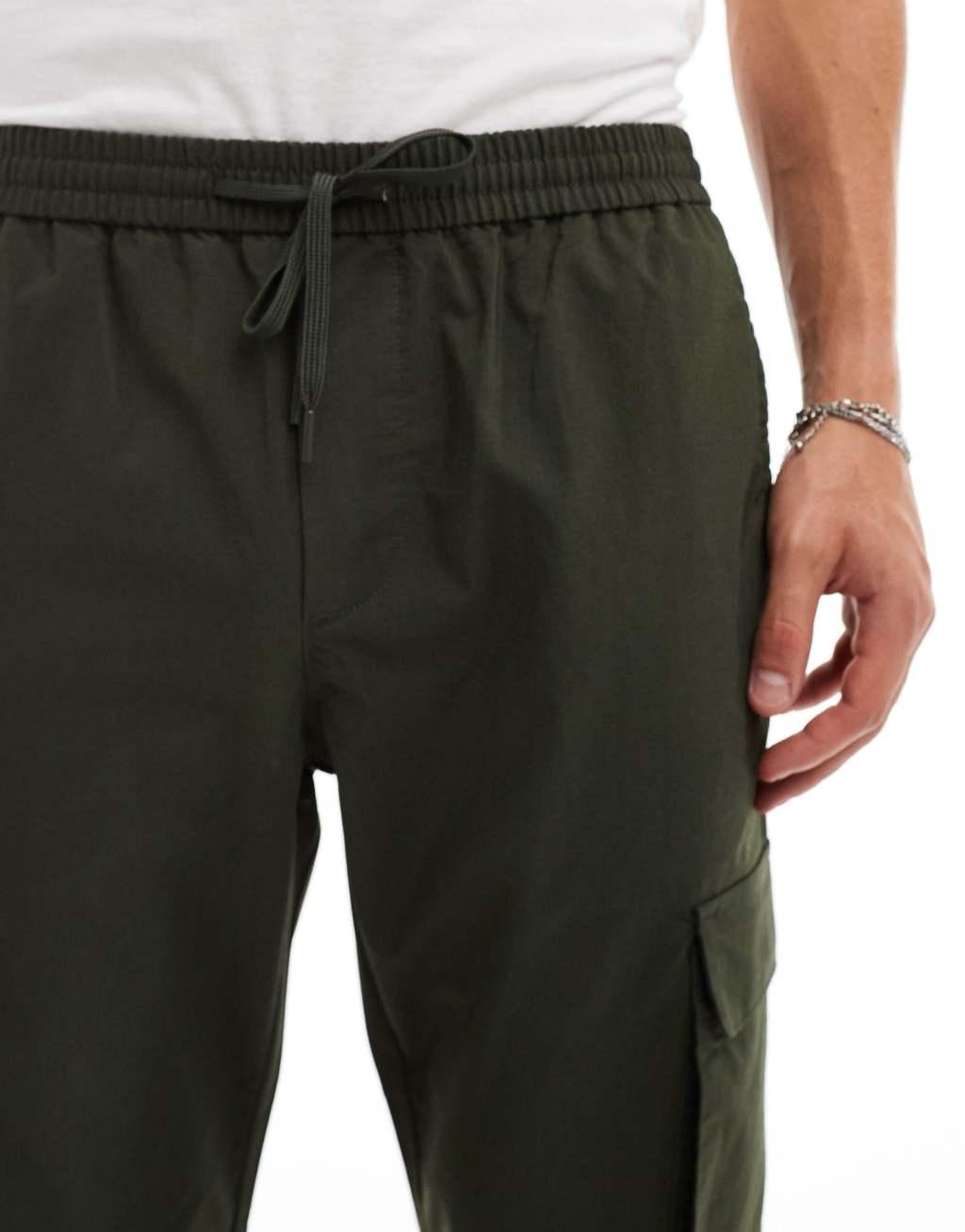 ONLY & SONS tapered tech cargo shorts in khaki green Product Image