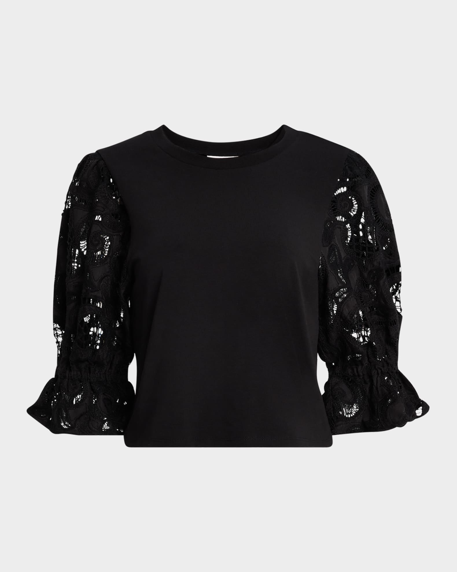 Carmine Embroidered Puff-Sleeve Top Product Image