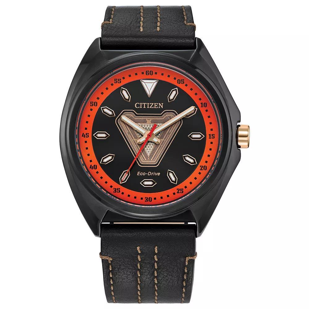 Citizen Eco-Drive Mens Marvel Tony Stark 63 Black Leather Strap Watch Product Image