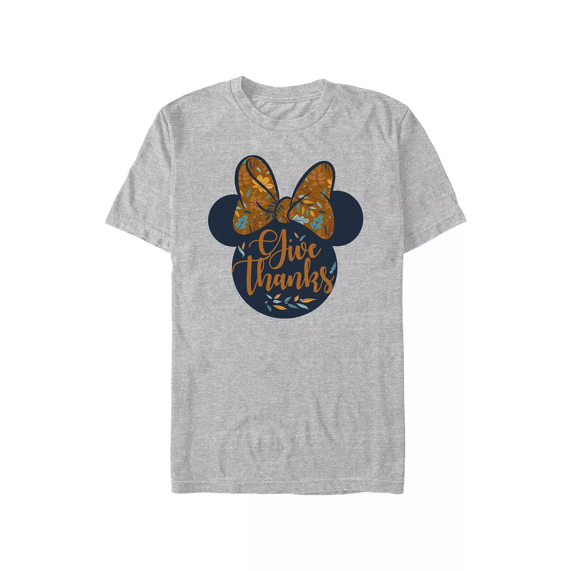 Disney's Minnie Mouse Bow Give Thanks Men's Graphic Tee, Size: XS, Athletic Grey Product Image