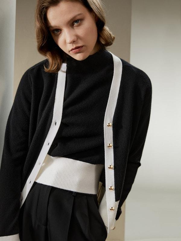 Gemini Cashmere Cardigan with Contrasting Hem Product Image