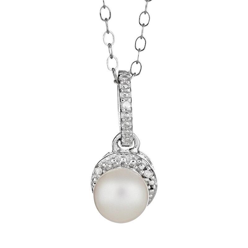 Celebration Gems Sterling Silver Freshwater Cultured Pearl and Diamond Accent Frame Pendant, Women's, Size: 18" Product Image