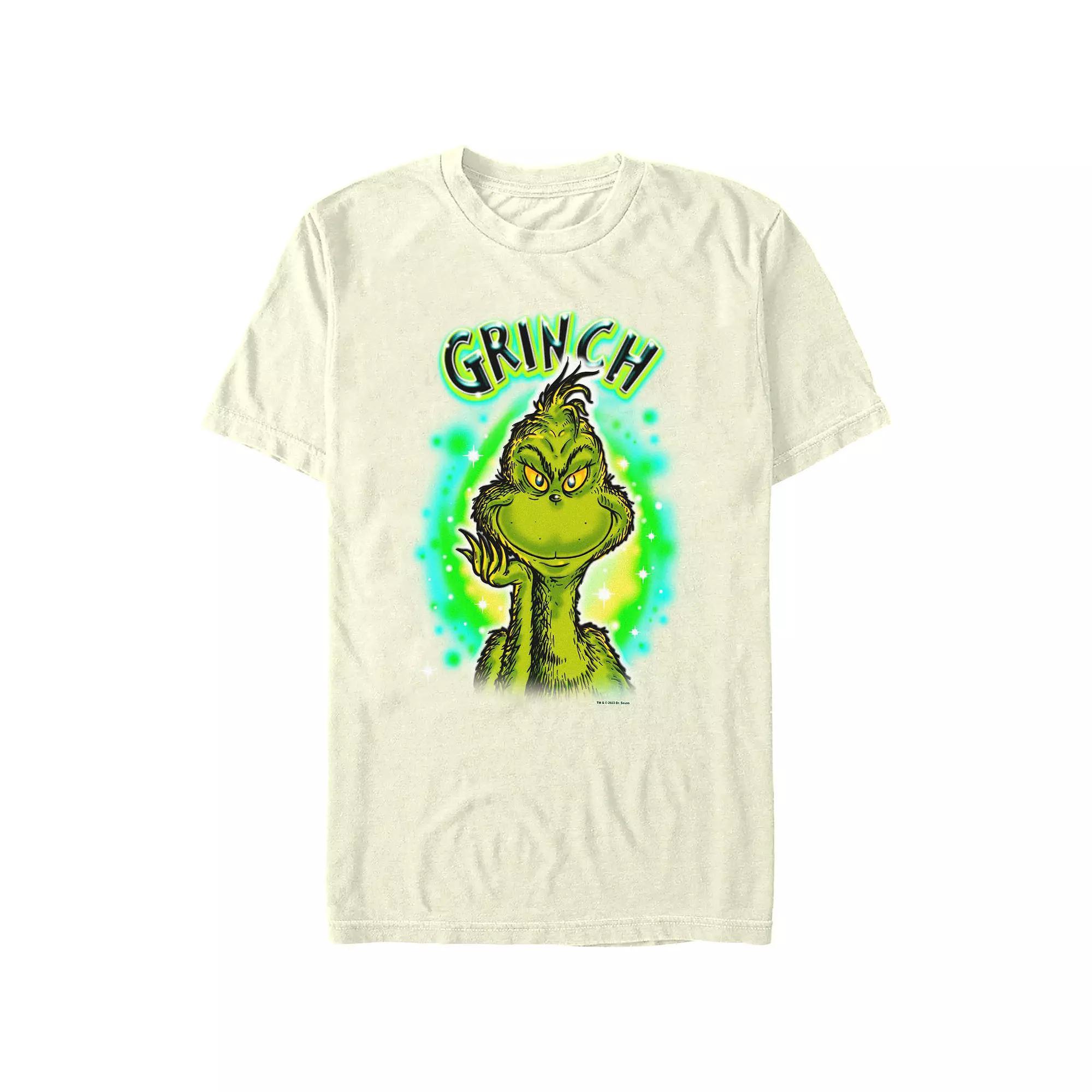 Men's Dr. Seuss Grinch Airbrush Background Graphic Tee, Size: Small, White Product Image