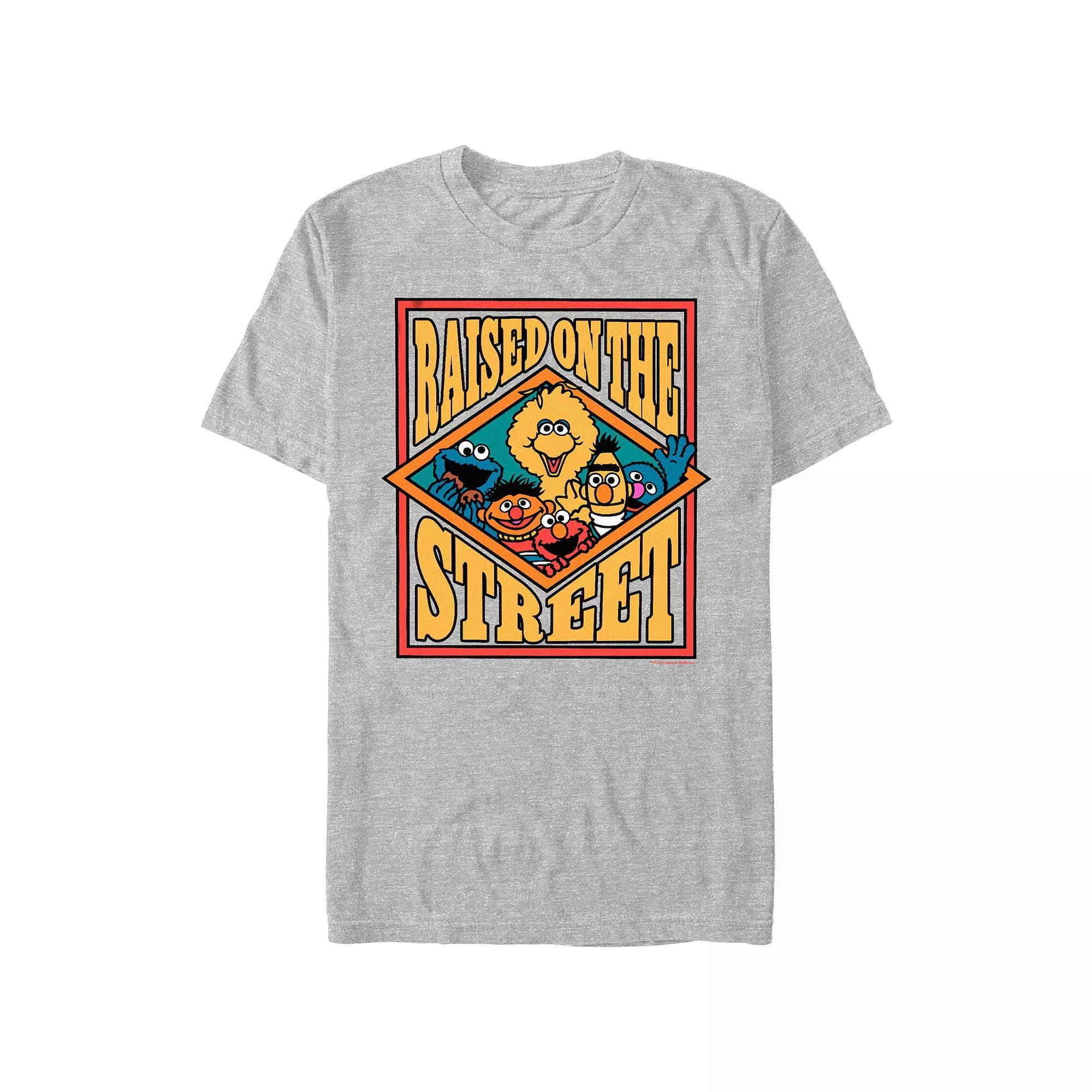 Men's Sesame Street Raised On The Street Poster Graphic Tee, Size: Large, Athletic Grey Product Image