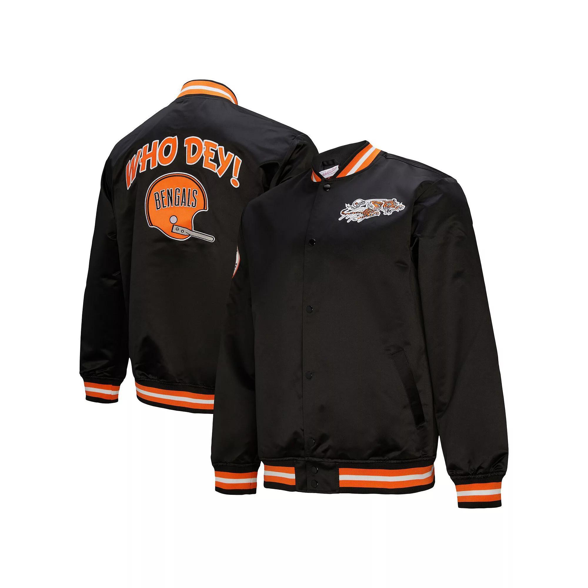 Men's Mitchell & Ness Black Cincinnati Bengals Double Down Satin Full-Snap Jacket, Size: 3XL Product Image