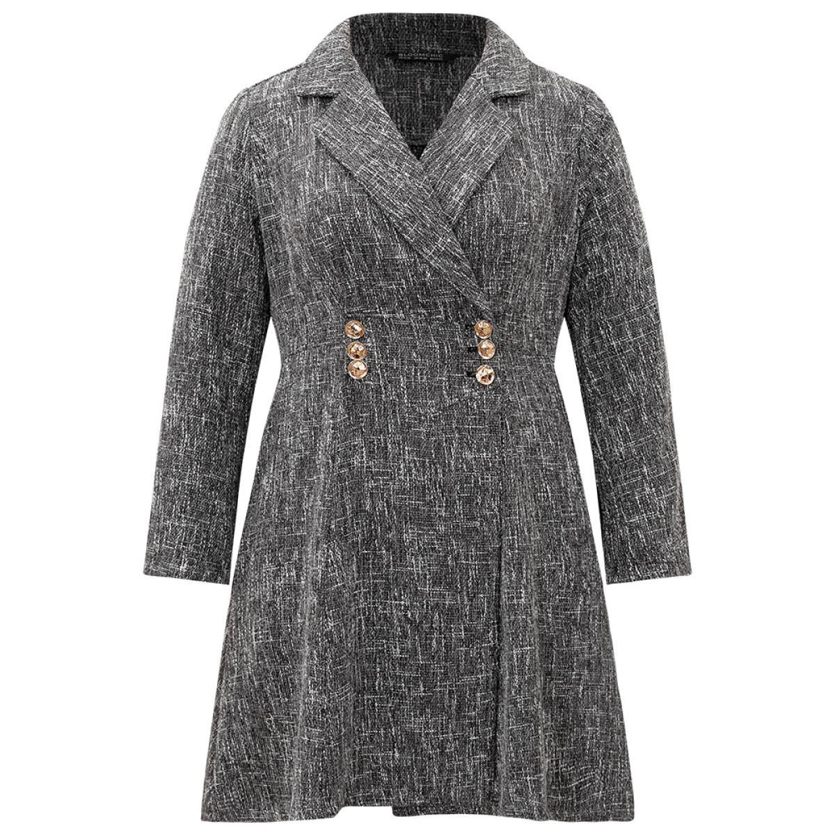 Plus Size Tweed Double Breasted Pocket Lapel Collar Coat Women Gray Casual Double-Breasted Ladies Dailywear Winter Coats BloomChic 30/6X Product Image