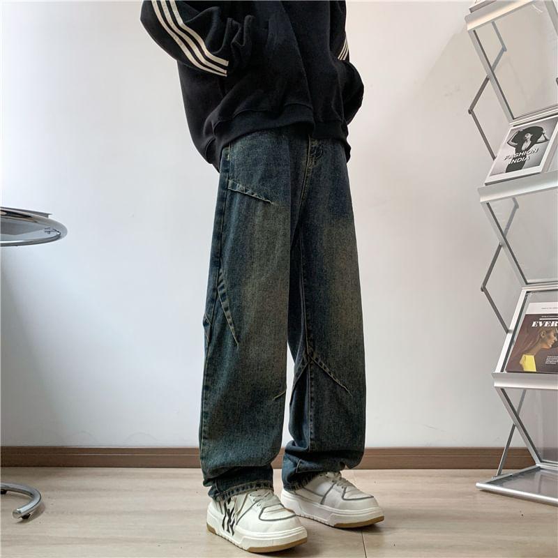 Mid Rise Washed Straight Leg Jeans Product Image