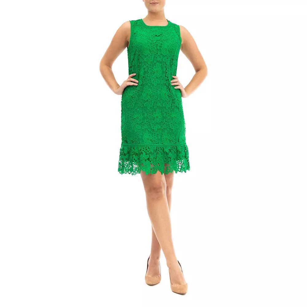 Women's Nina Leonard Flounce Lace Dress, Size: Small, Bright Green Product Image