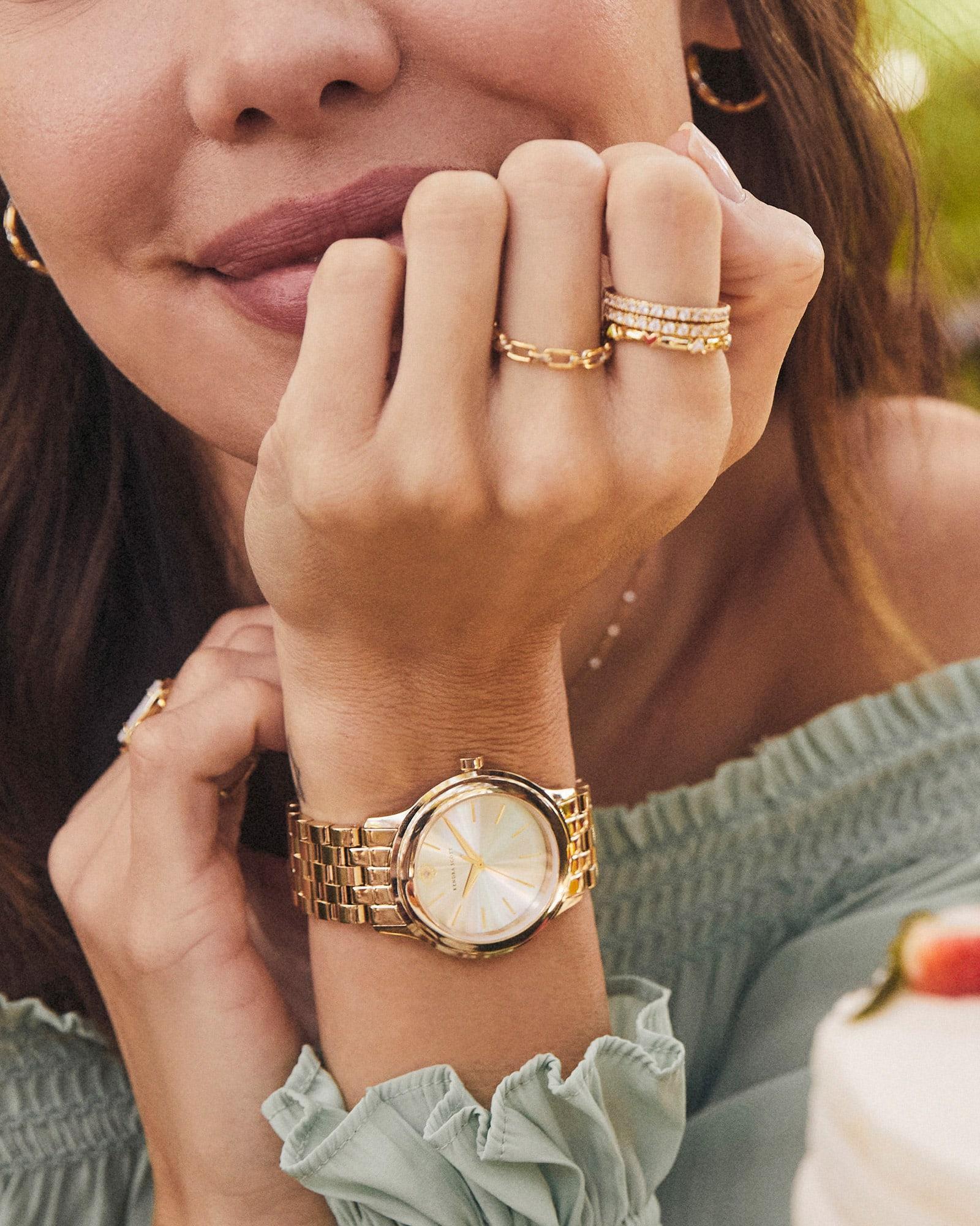 Alex Gold Tone Stainless Steel 35mm Watch in Light Iridescent Sunray Product Image