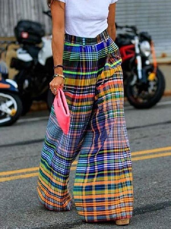 Stylish Selection Wide Leg Loose Checkerboard Printed Casual Pants Bottoms Product Image