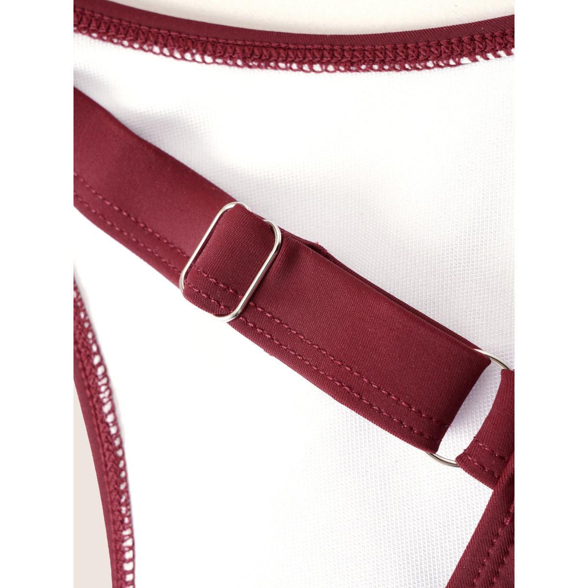 Plus Size Solid Crossover Adjustable Straps Split Hem Swim Dress Women's Swimwear Burgundy Beach Bodycon U-neck High stretch Curve Swim Dresses BloomChic 22-24/3X Product Image