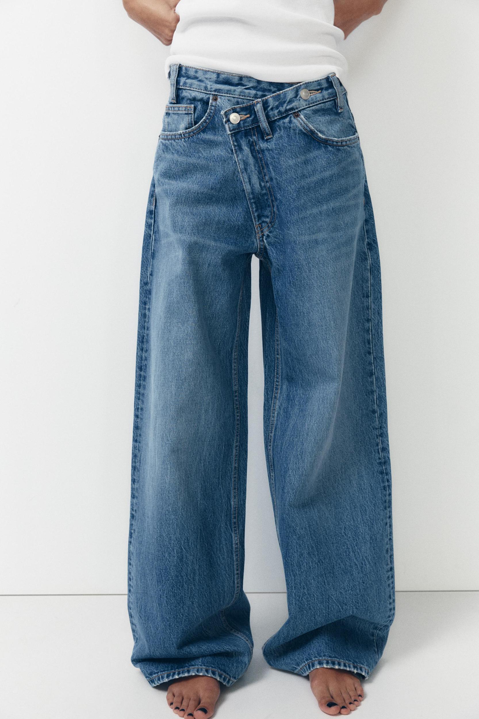 TRF HIGH WAIST CROSSOVER WAIST WIDE LEG JEANS Product Image