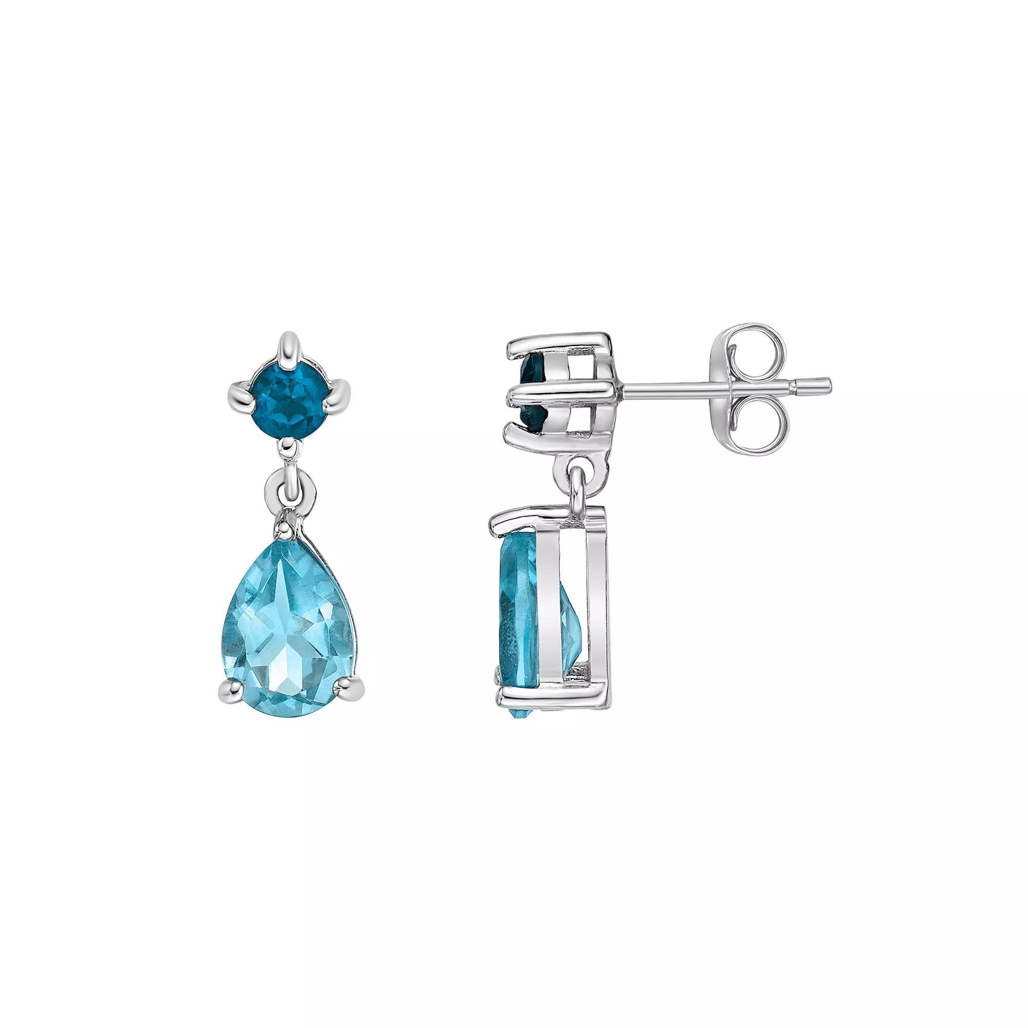 Gemminded Sterling Silver Blue Topaz and London Blue Topaz Earrings, Womens Product Image