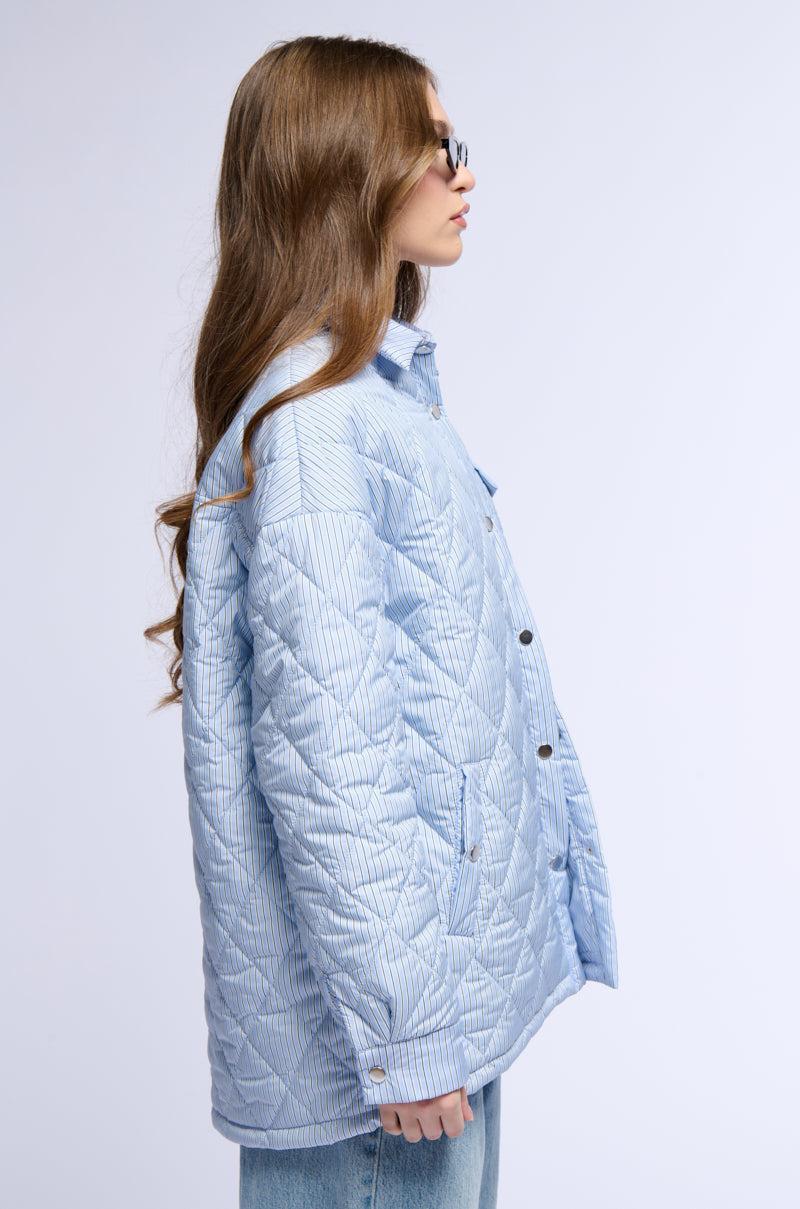 COZY TAPES PINSTRIPE PUFFER BOMBER JACKET Product Image