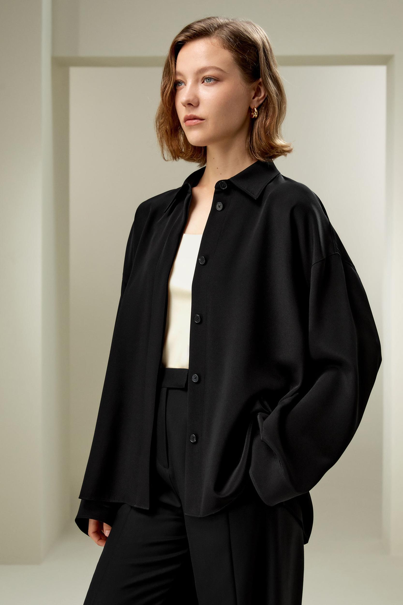 Relaxed Fit Drape Oversized Silk Shirt Product Image