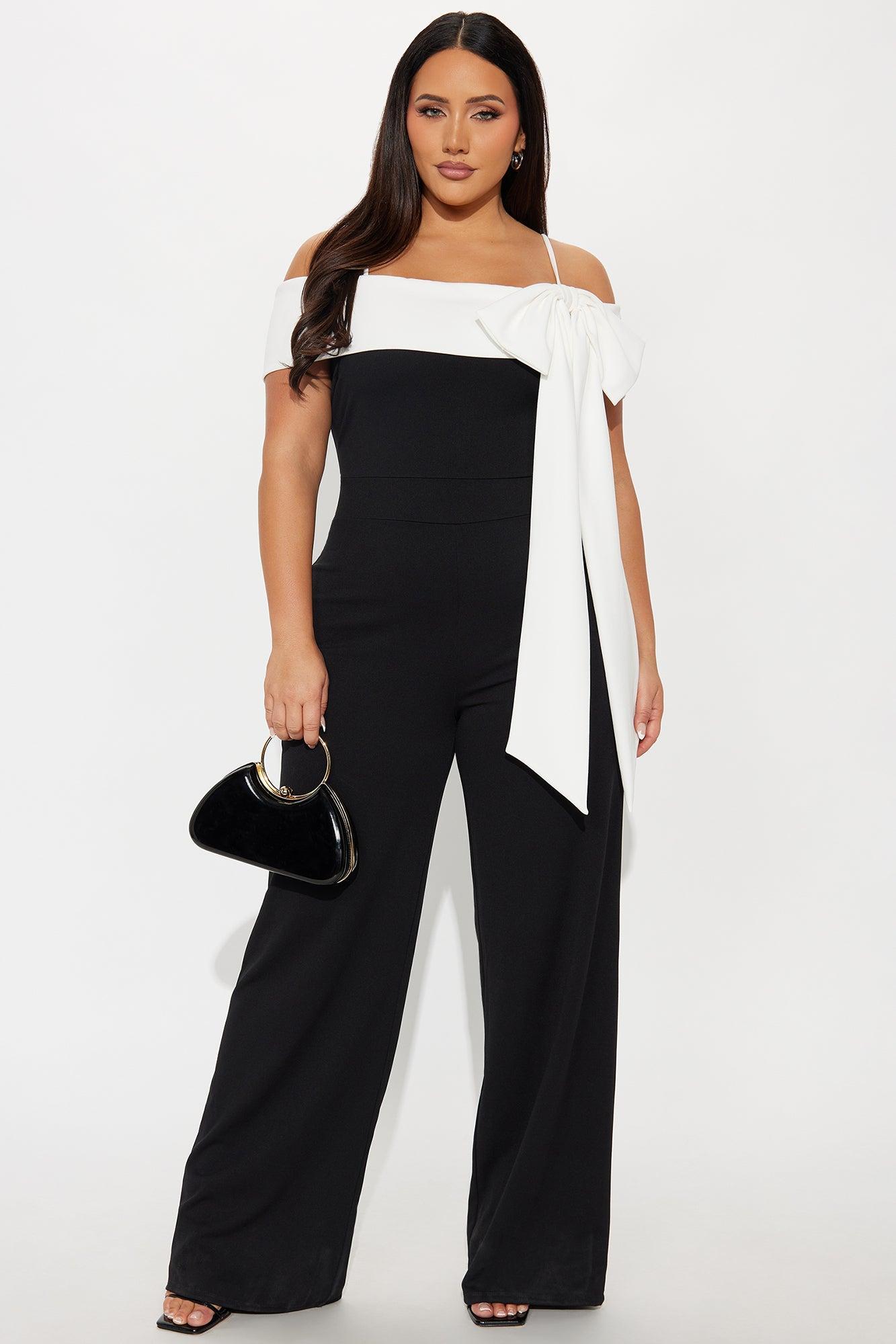 Alice Off Shoulder Wide Leg Jumpsuit - Black/White Product Image