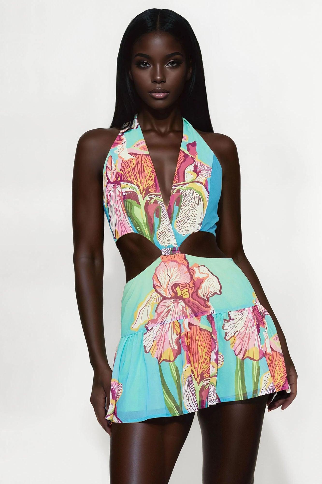 Tropicana Chiffon Mini Dress - Blue/combo Product Image