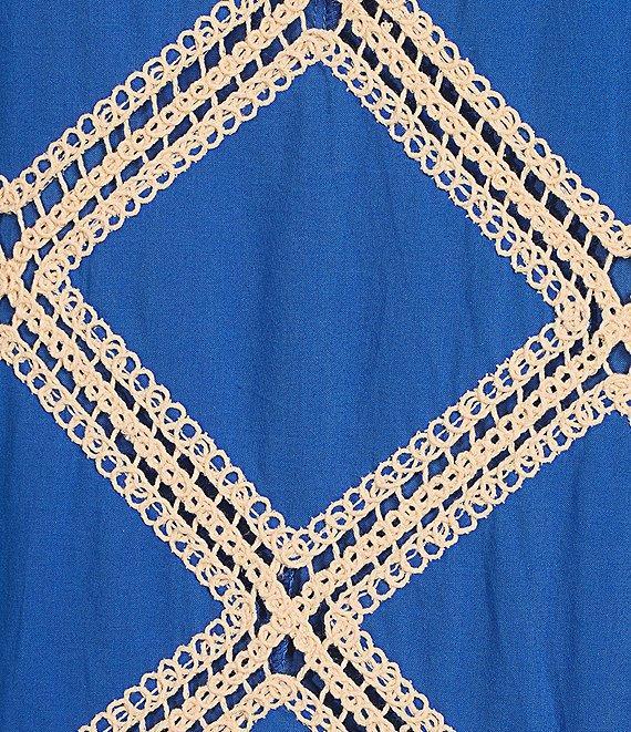 Skies Are Blue Plus Size Macrame Embroidered Pattern Sleeve Mini Dress Product Image