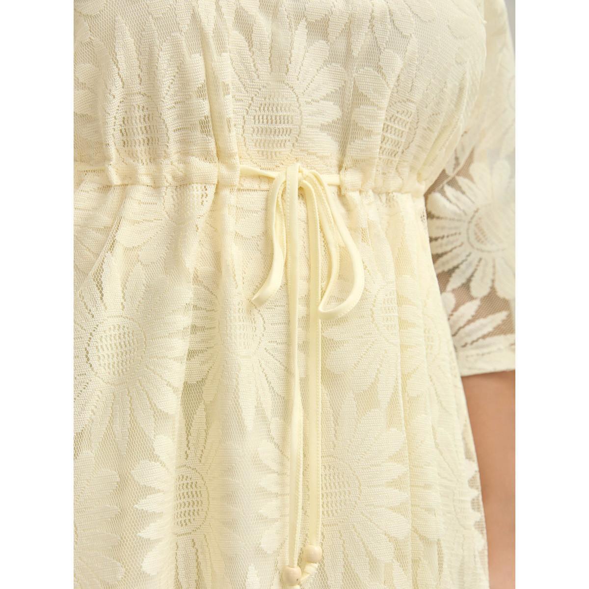 Plus Size Woven Tied Two-Piece Sheer Midi Dress Apricot Women Drawstring V-neck Half Sleeve Curvy BloomChic 10/M Product Image