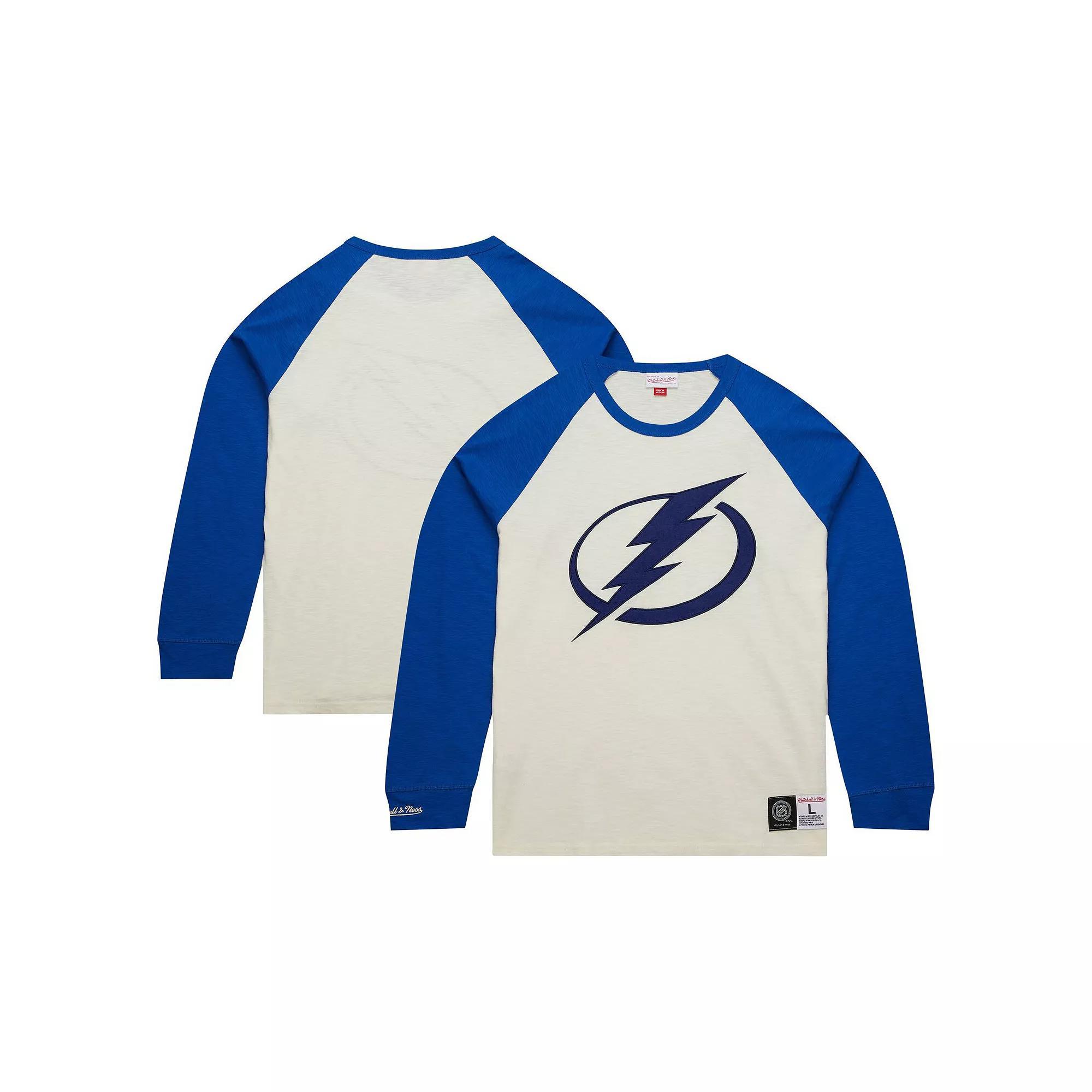 Men's Mitchell & Ness Cream Tampa Bay Lightning Legendary Slub Vintage Raglan Long Sleeve T-Shirt, Size: Large, Lgh Beige Product Image
