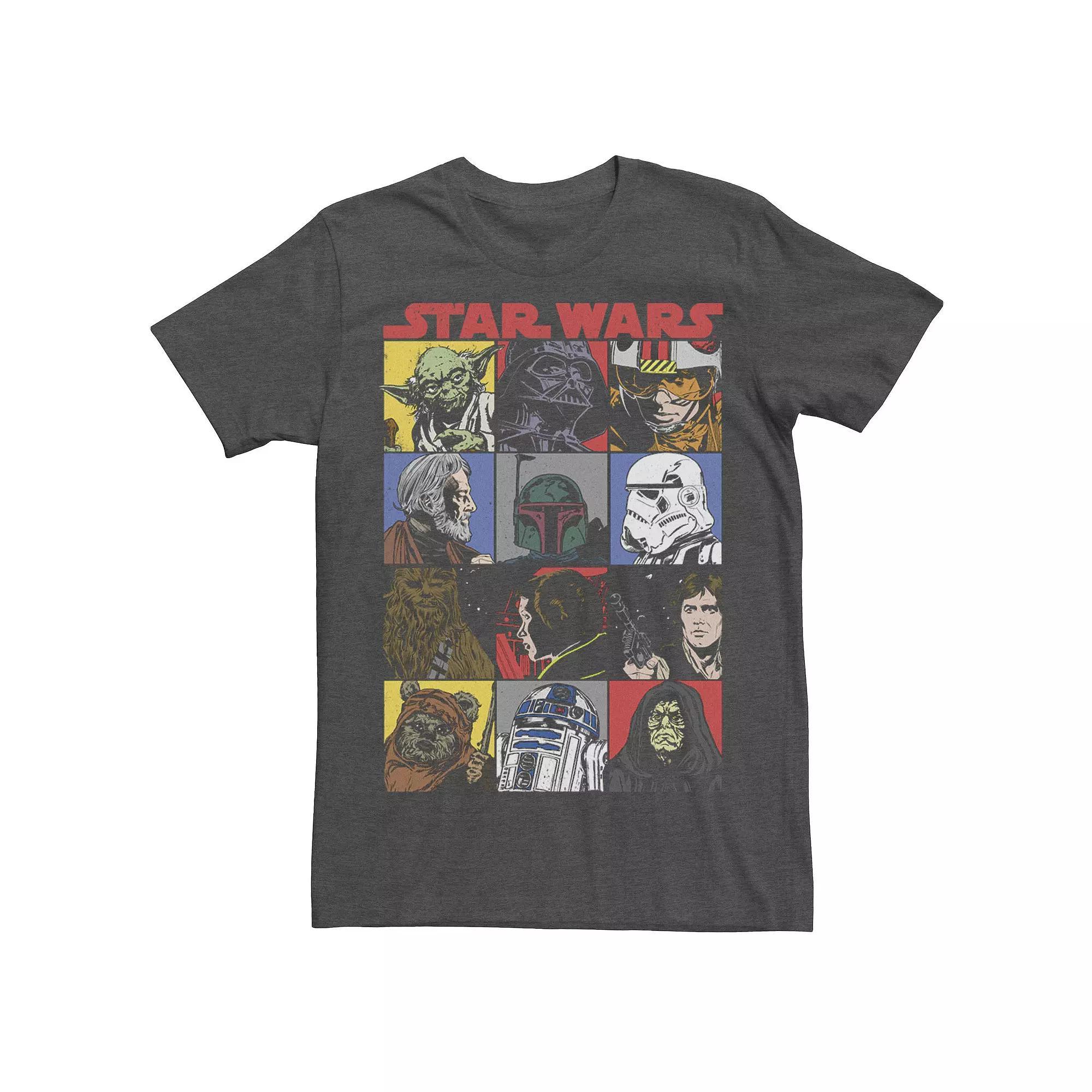 Mens Star Wars Comic Strip Cartoon Group Tee Grey Heather Product Image