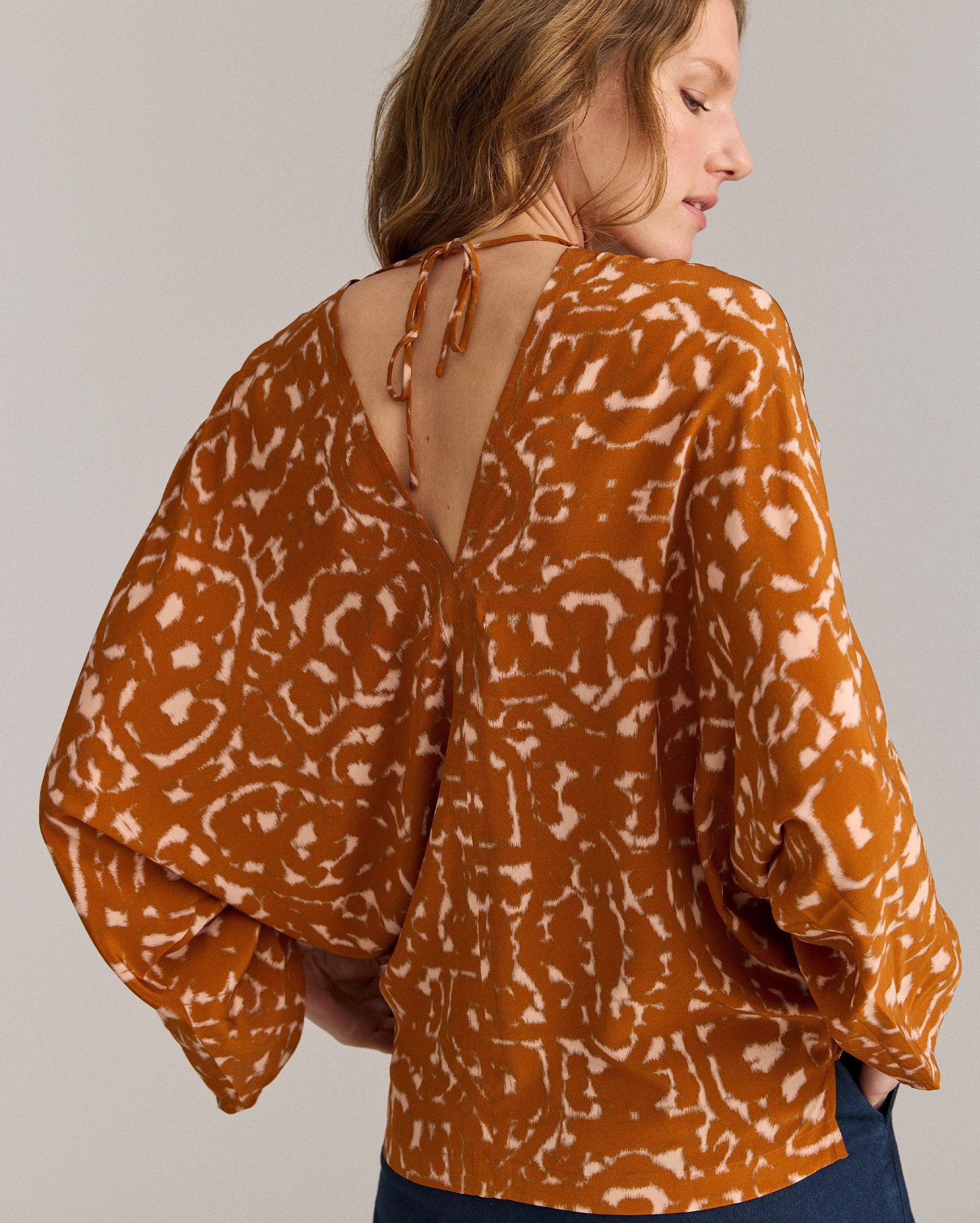 Moroccan Screen Silk Ruched Blouse -  Product Image