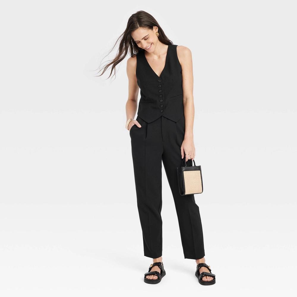 Women's High-Rise Tailored Trousers - A New Day™ Black 4: Recycled Polyester Blend, Tapered Leg, Ankle Length, Machine Washable Product Image