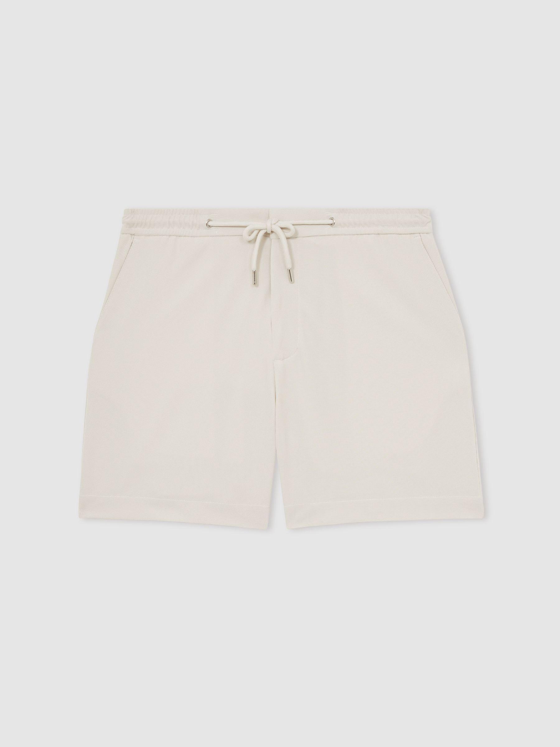 Textured Drawstring Shorts in Stone Product Image