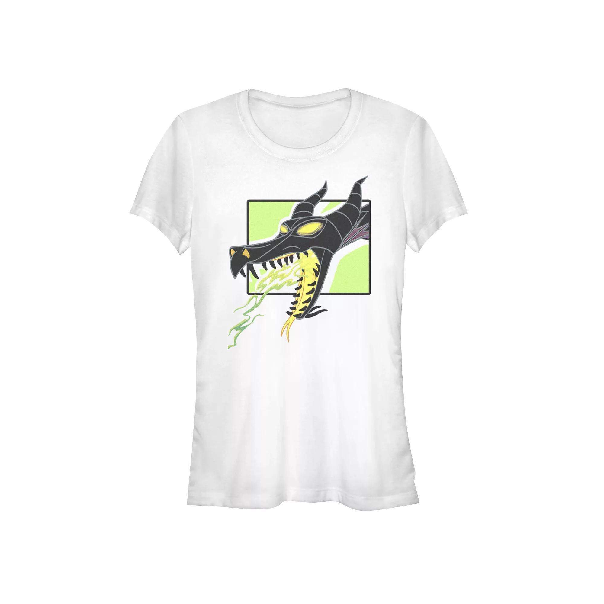 Disney Villains Sleeping Beauty Maleficent Dragon Fire Juniors' Fitted Graphic Tee, Girl's, Size: XL, White Product Image