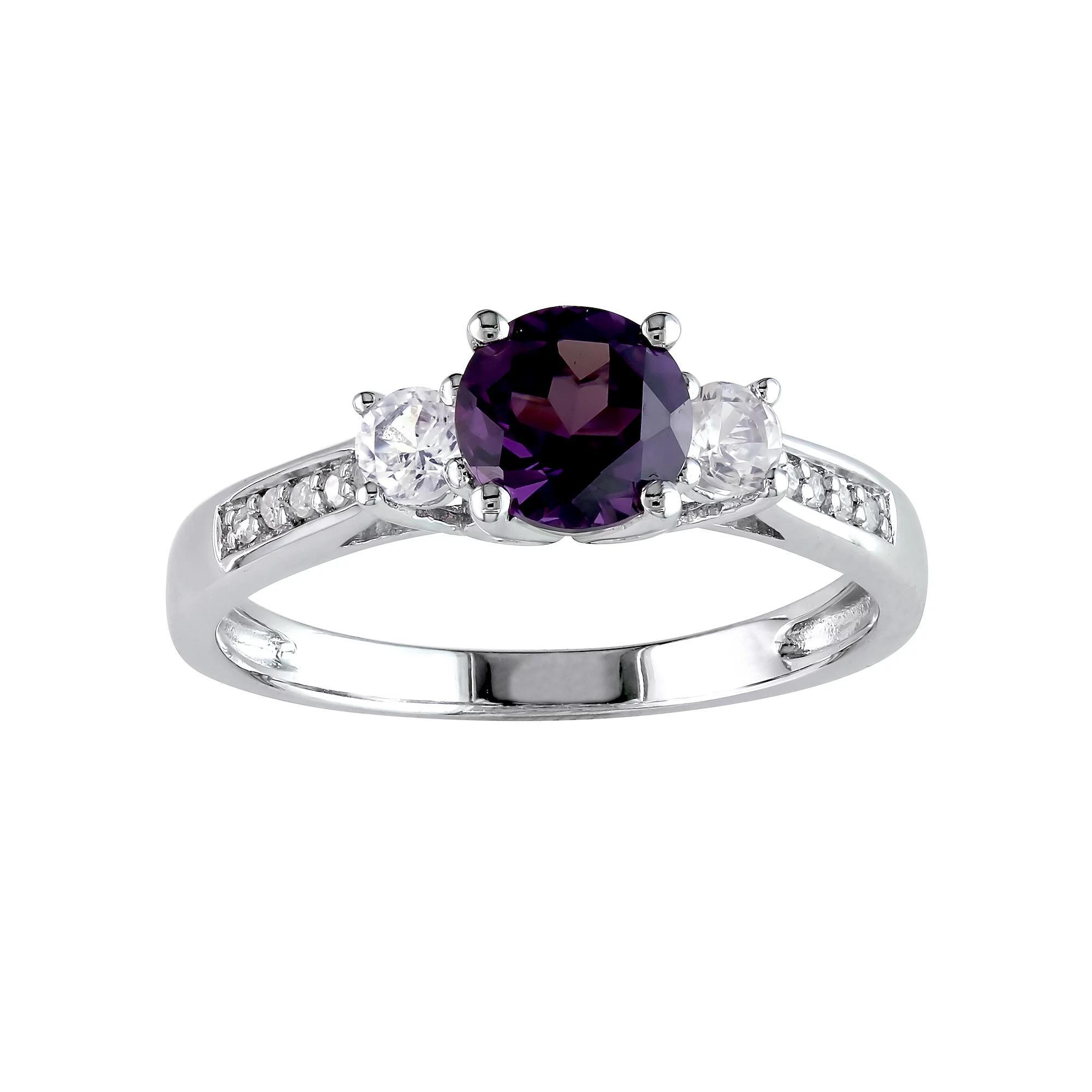Stella Grace 10k White Gold Simulated Alexandrite, Lab-Created White Sapphire & Diamond Accent 3-Stone Engagement Ring, Womens Product Image