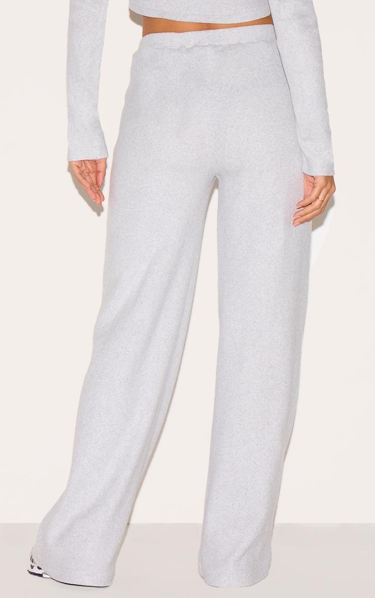 Ash Grey Brushed Rib Wide Leg Pants Product Image