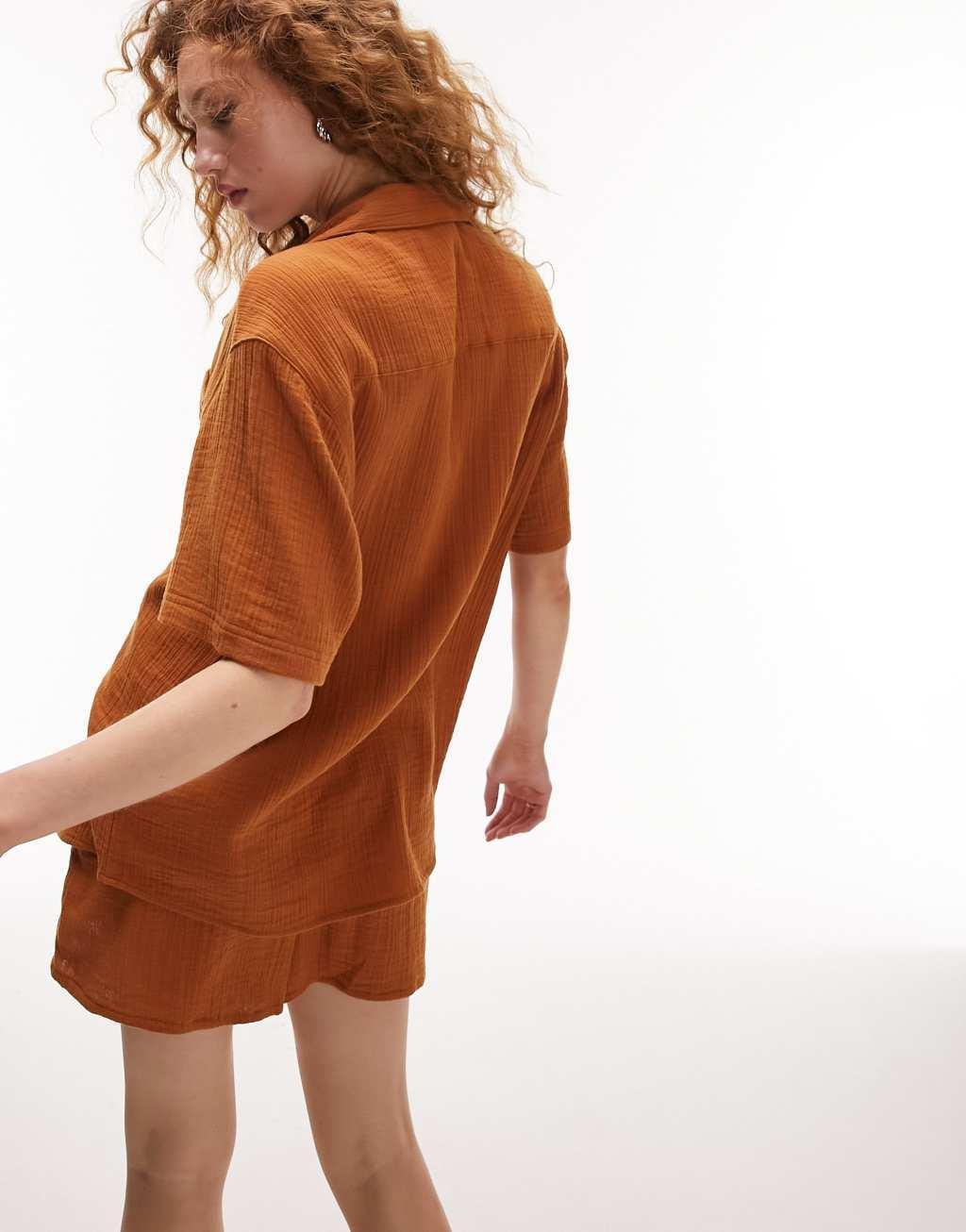 Topshop textured cheesecloth short sleeve shirt Product Image