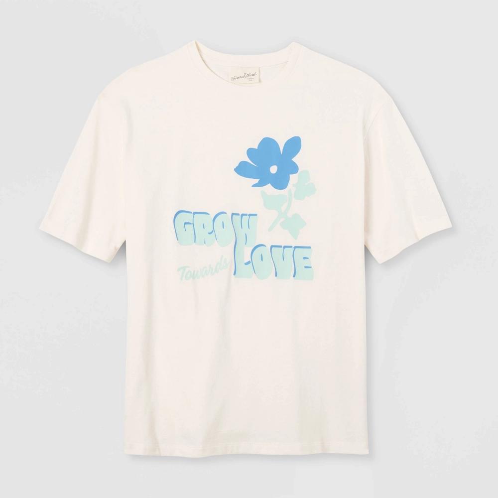 Women's Oversized Short Sleeve Knit Graphic T-Shirt - Universal Thread™ Cream S: 100% Cotton, Midweight Knit Jersey, Crew Neck Pullover Product Image