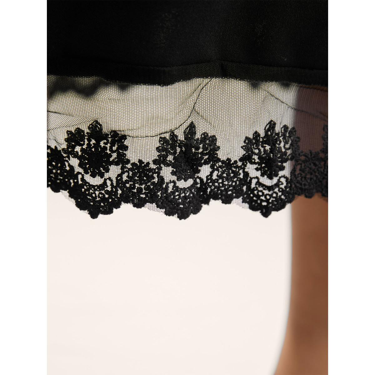 Plus Size Plain Pleated Lace Hem Midi Skirt Women Black Formal See through Bodycon Low stretch Slanted pocket Party Skirts BloomChic 12/L Product Image
