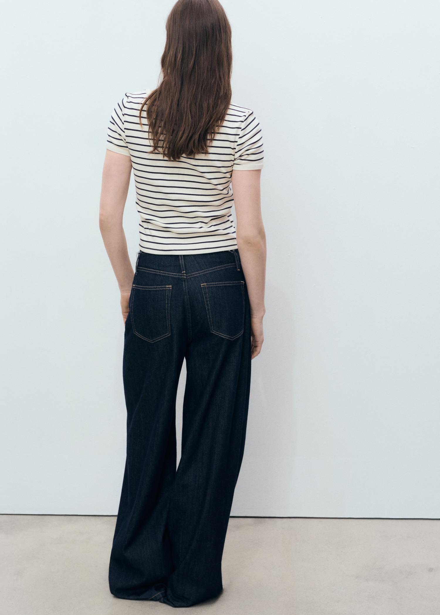 Striped cotton T-shirt with low neckline - Women | MANGO USA Product Image