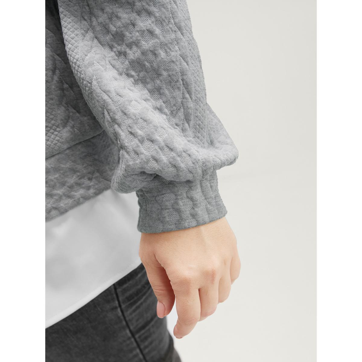 Plus Size Solid Textured Round Neck 2-In-1 Sweatshirt Women Gray Casual Patchwork Round Neck Dailywear Sweatshirts BloomChic 22-24/3X Product Image