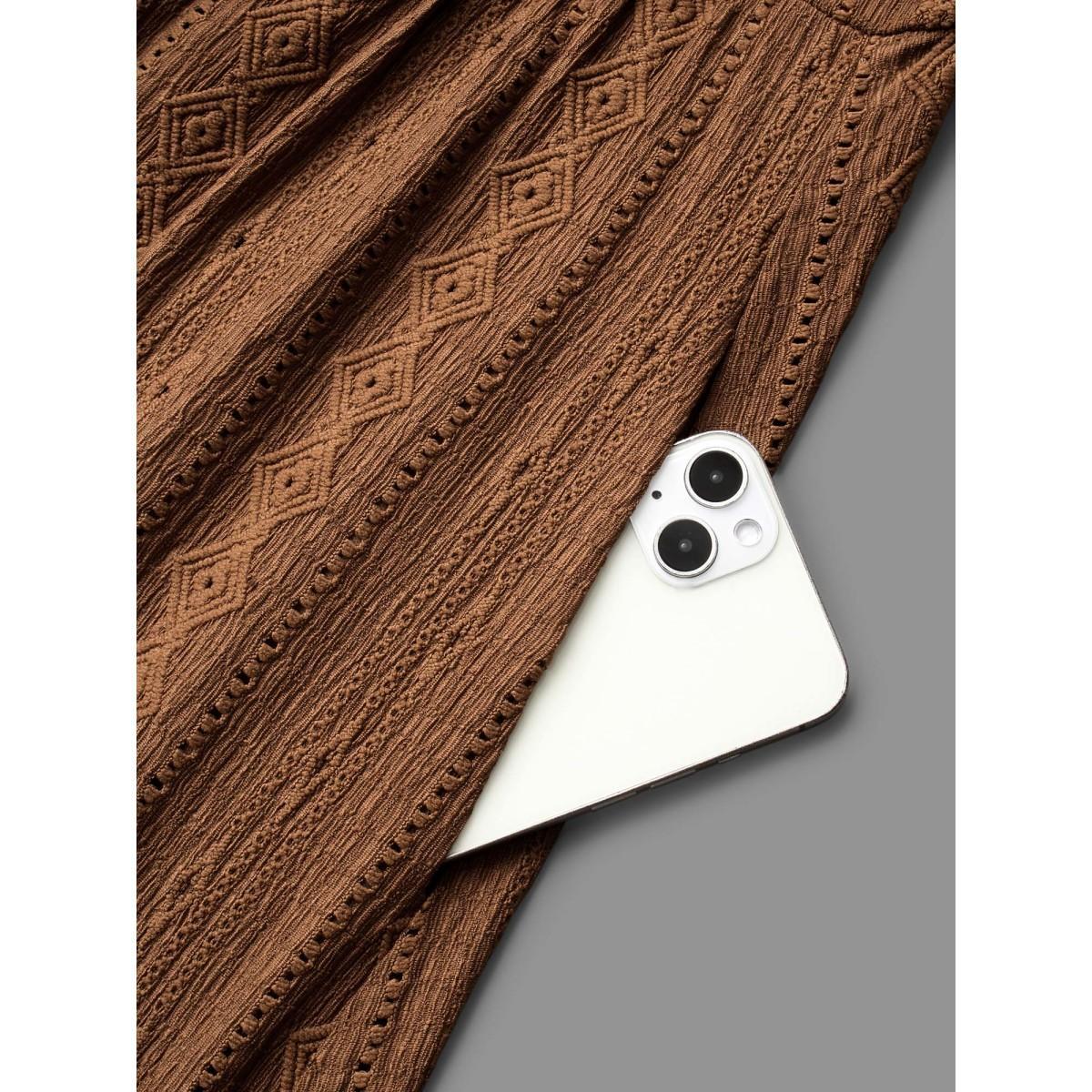 Plus Size Textured Button Detail Square Neck Knit Dress Browncoffeecolor Women Elegant Texture Knit Dresses Bloomchic 14-16/1X Product Image