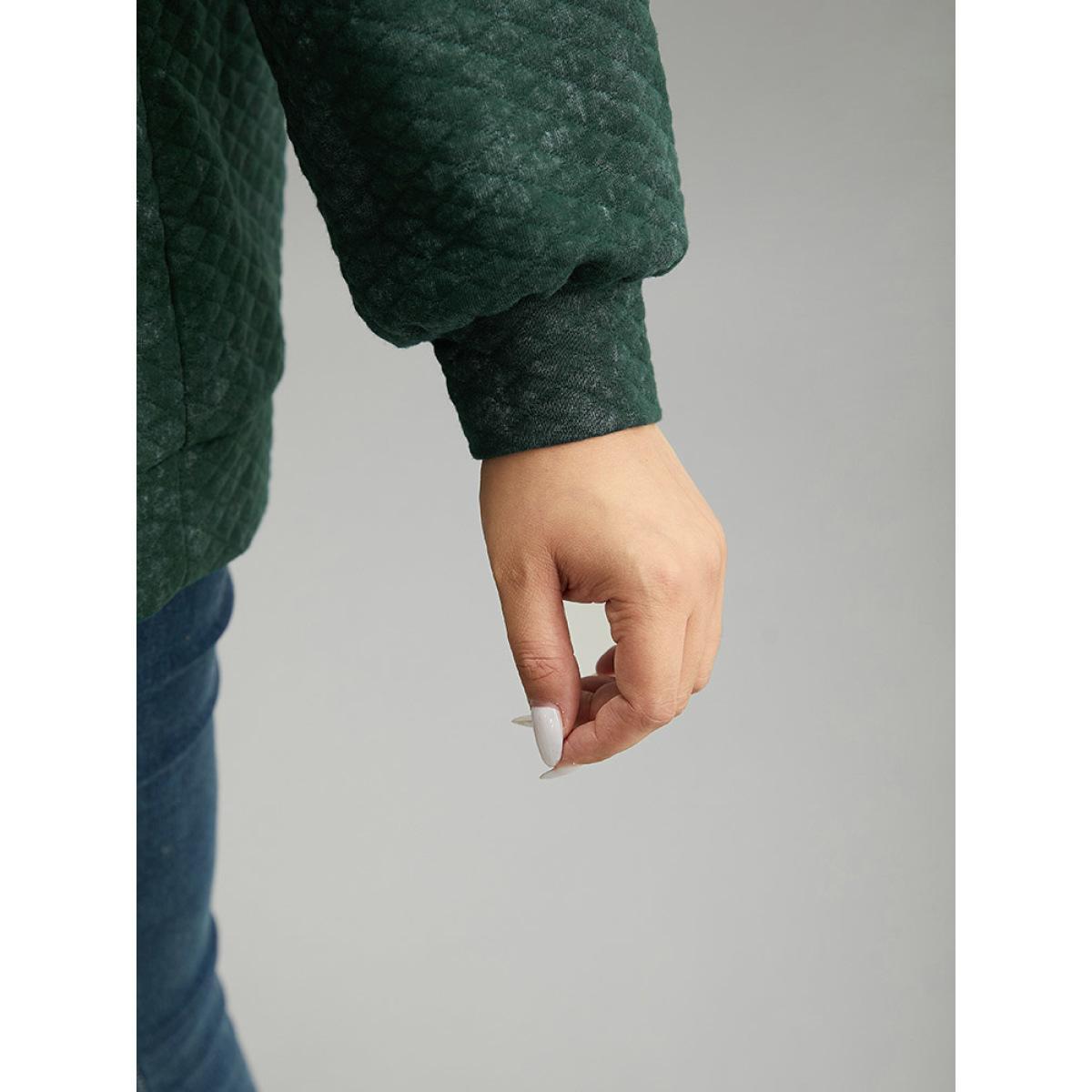 Plus Size Plain Textured Round Neck Sweatshirt Women Green Casual Texture Round Neck Dailywear Sweatshirts BloomChic 12/L Product Image
