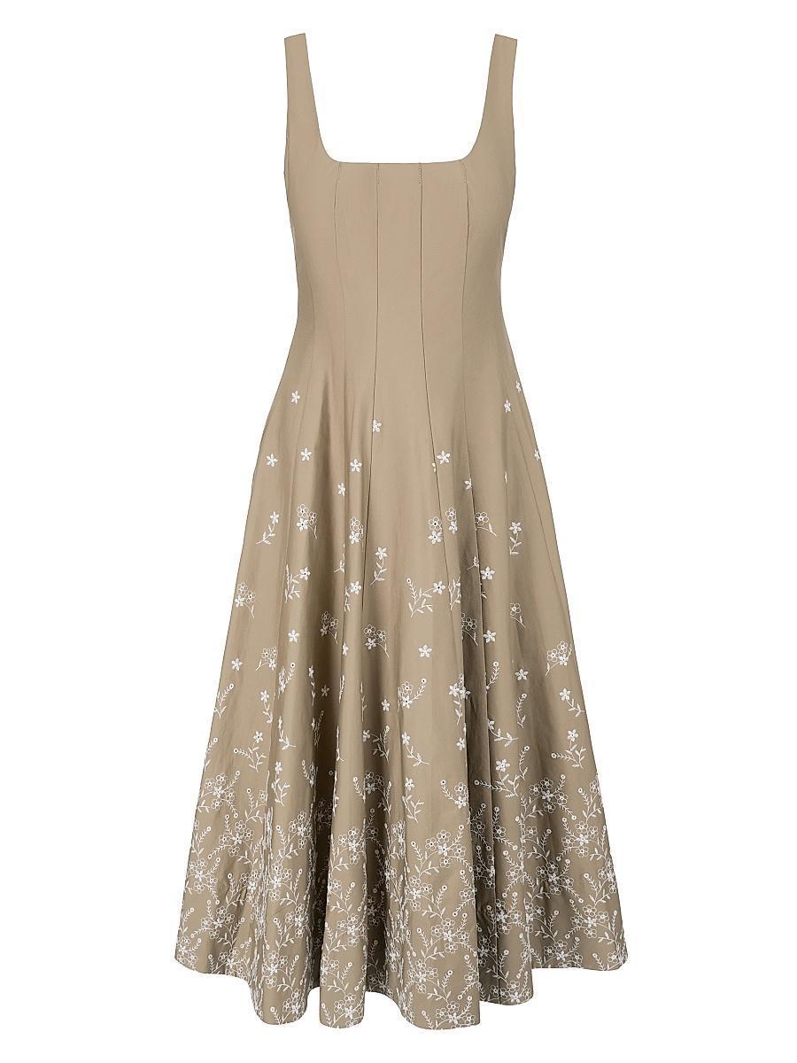 Womens Wells Embroidered Cotton Poplin Fit & Flare Midi-Dress Product Image