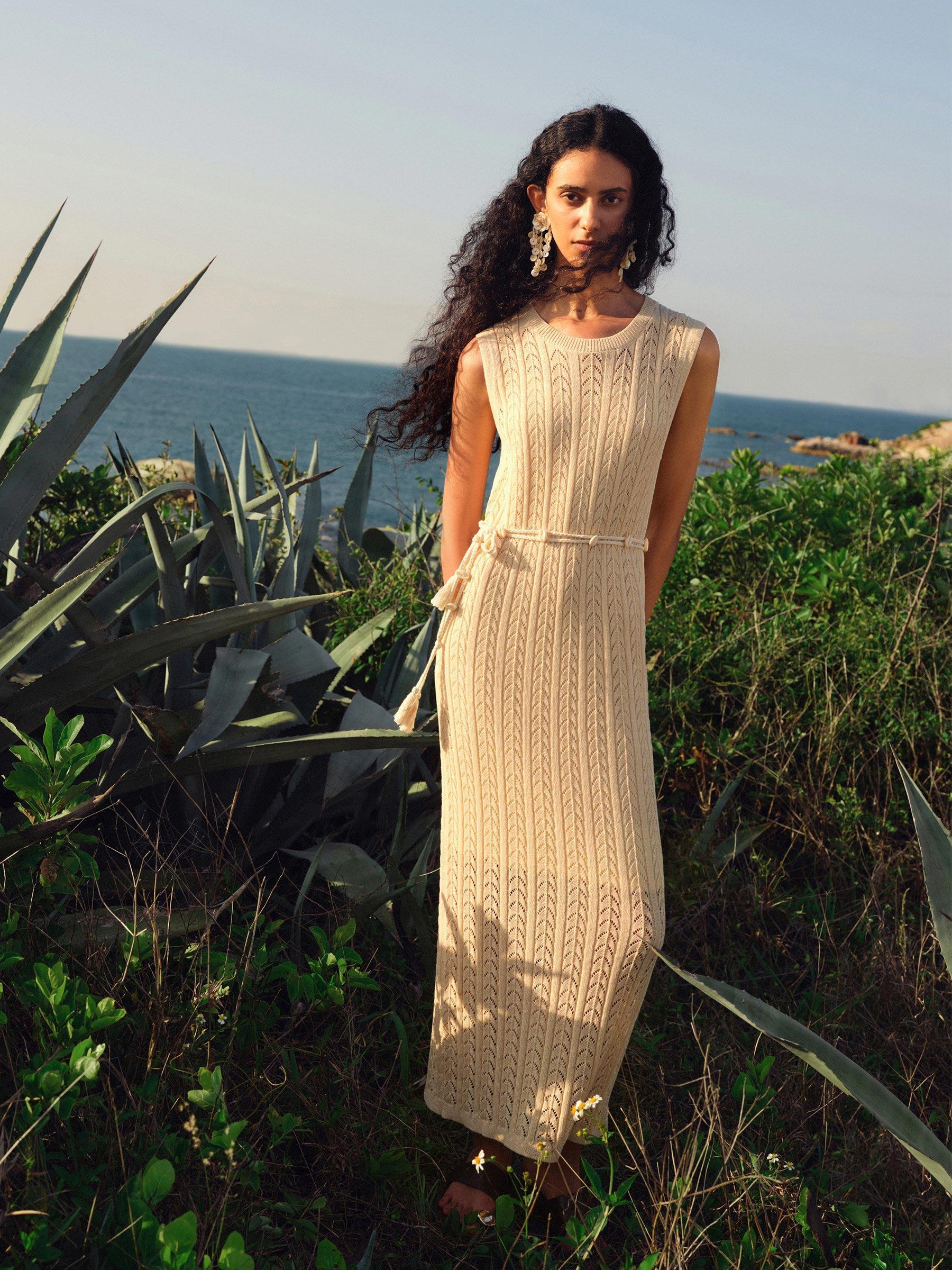 Stretch Sequins Women Knit Maxi Vest Dress With Slip Dress Product Image
