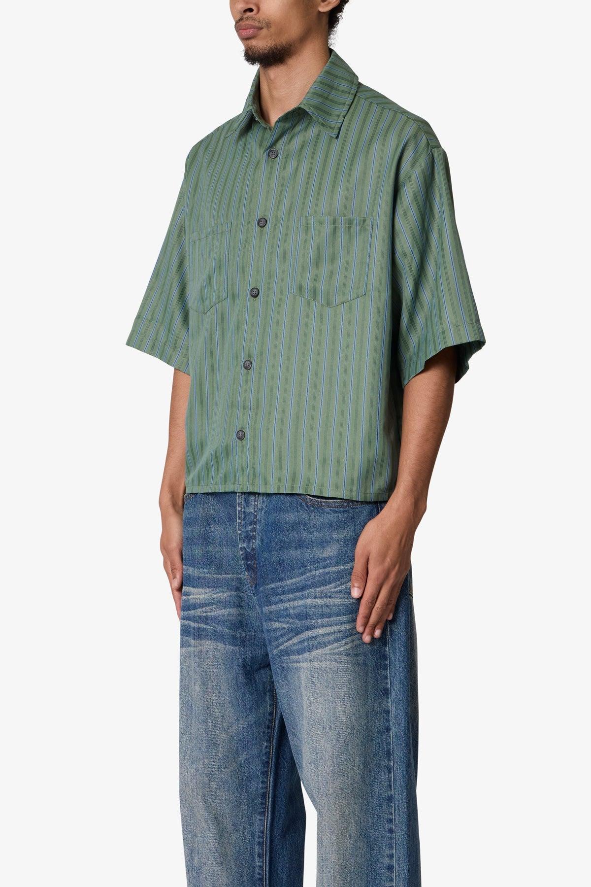 Cropped Striped Pajama Shirt - Green Product Image