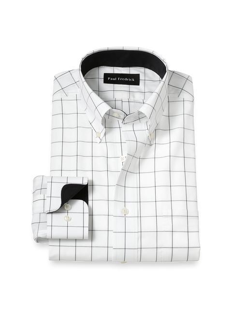 Non-Iron Cotton Windowpane Dress Shirt With Contrast Trim - Black Product Image