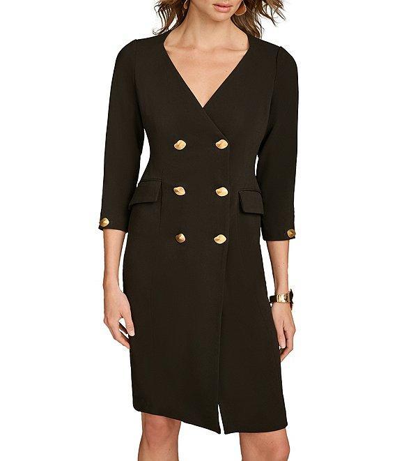 Donna Karan Cady Crepe V-Neck 3/4 Sleeve Jacket Dress Product Image