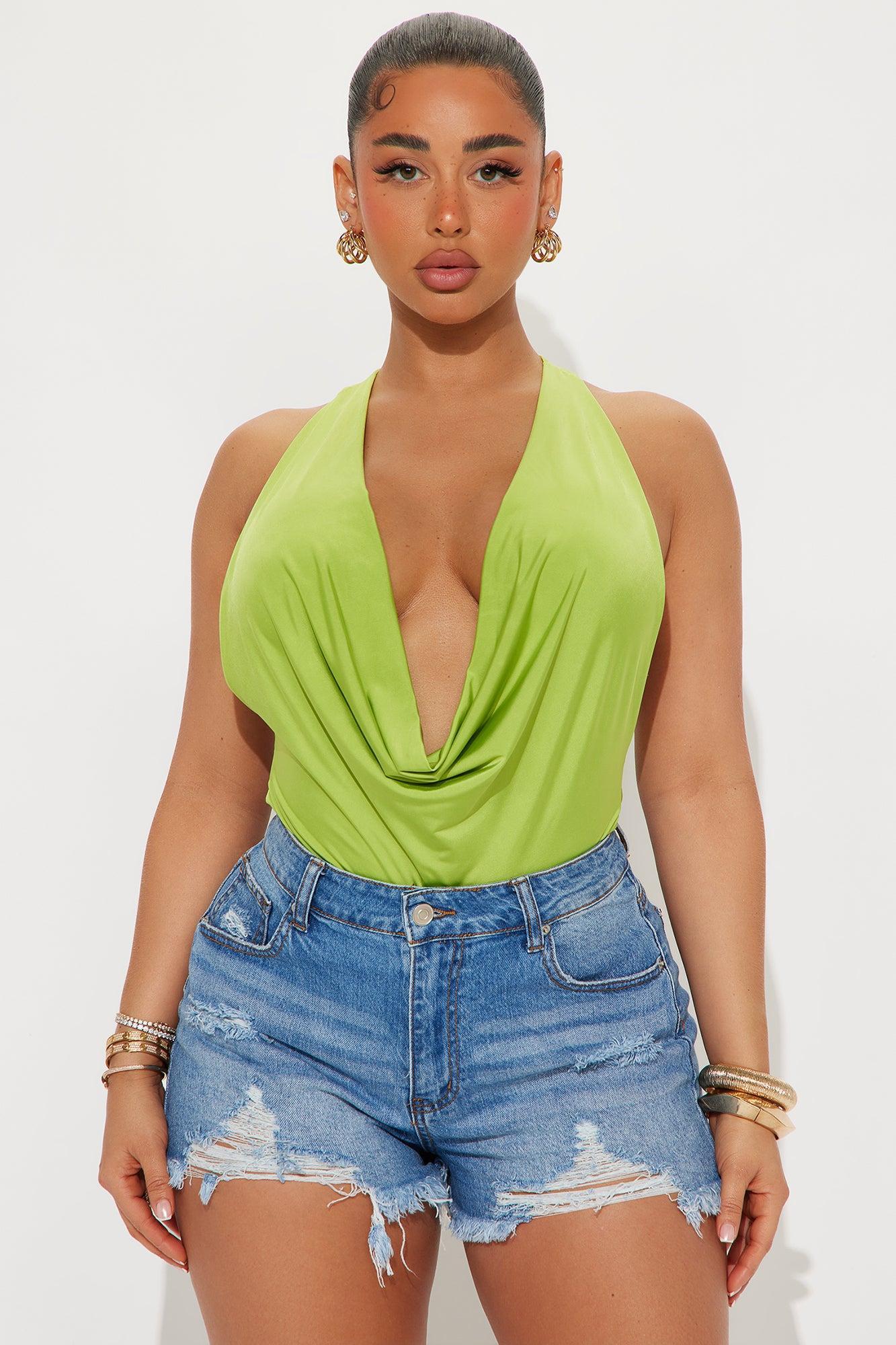 With Ease Cowl Neck Racer Back Bodysuit - Green Product Image