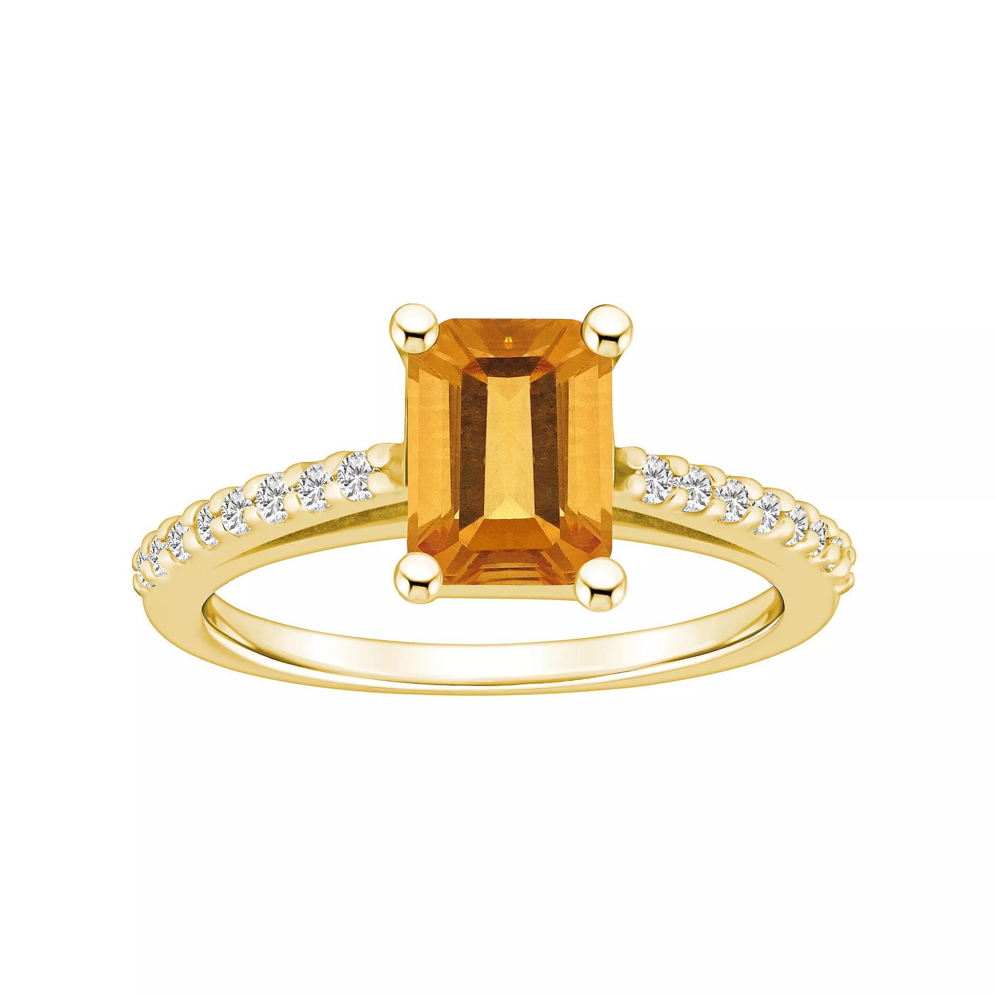 Alyson Layne 10k Gold Emerald Cut Gemstone 1/5 Carat T.W. Diamond Ring, Womens, Citrine Product Image