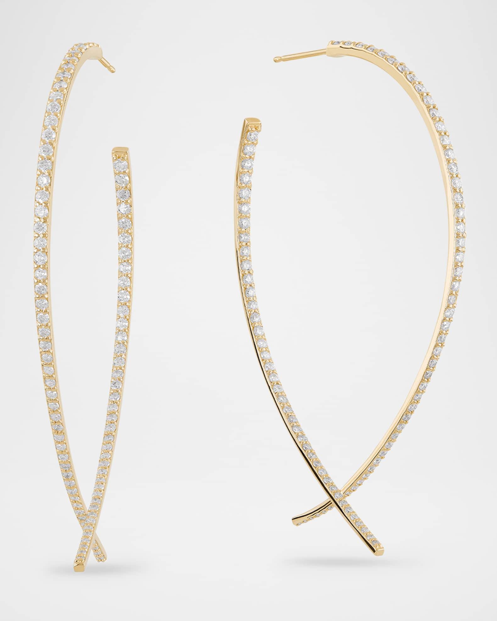 Large Front-Back Upside Down Diamond Hoop Earrings Product Image