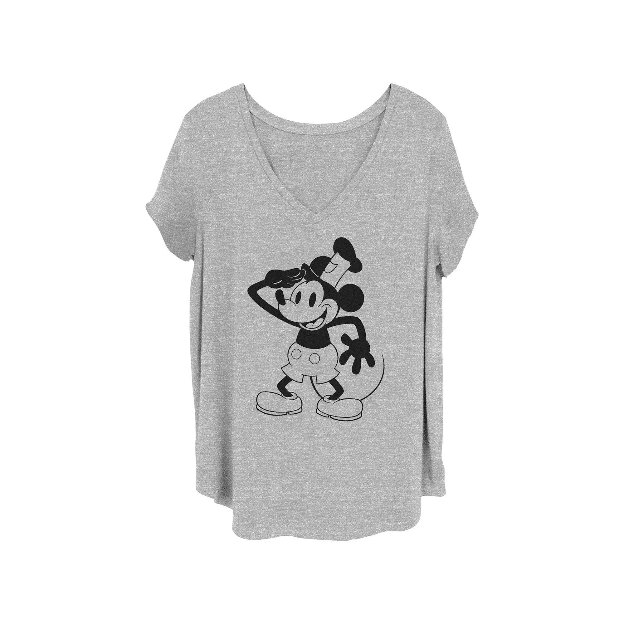 Disney's 100th Anniversary Women's Mickey Mouse Steamboat Willie Captain V-Neck Tee, Girl's, Size: 1XL, Grey Gray Product Image