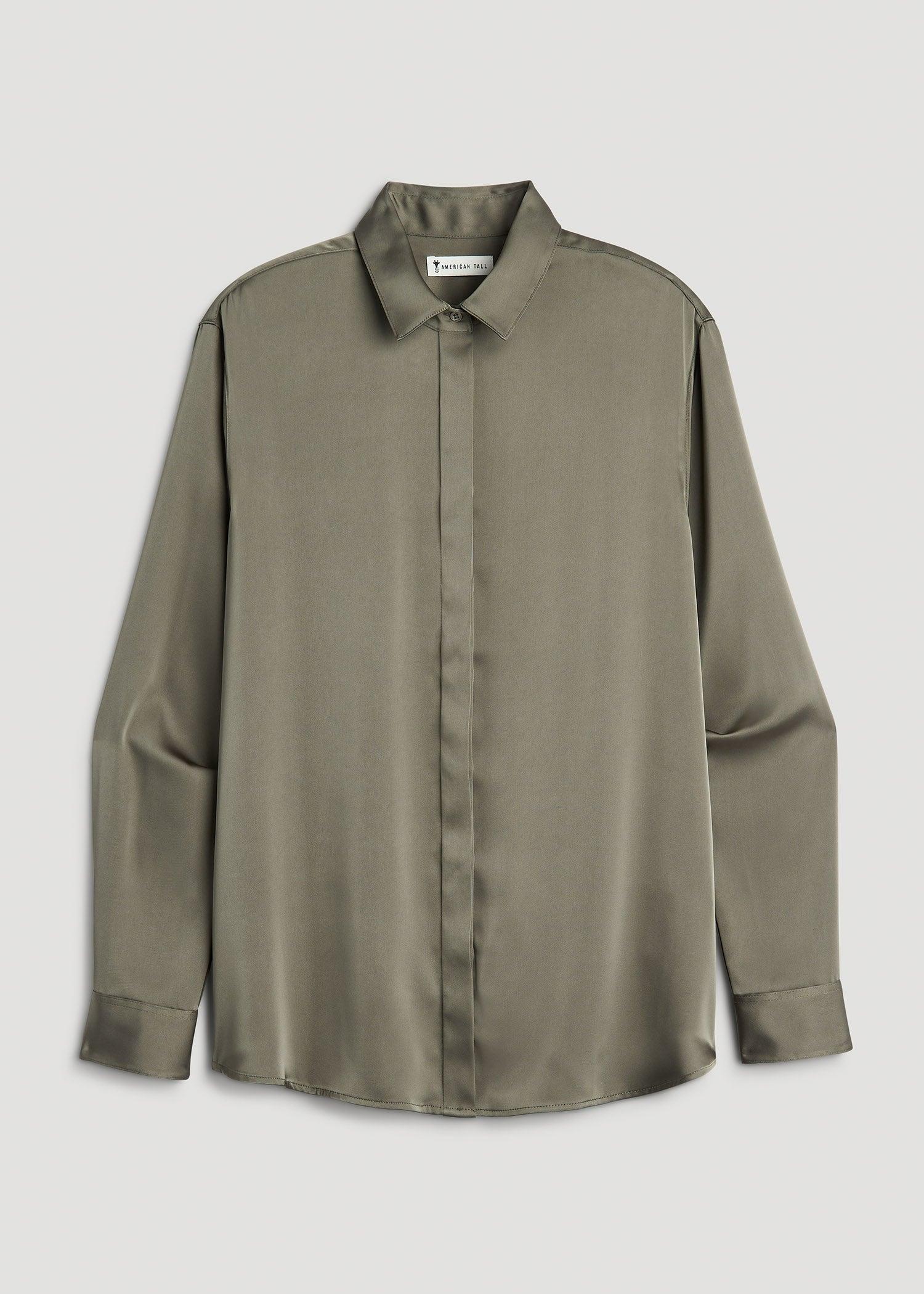 Relaxed Button Up Tall Women's Blouse in Camper Green Product Image