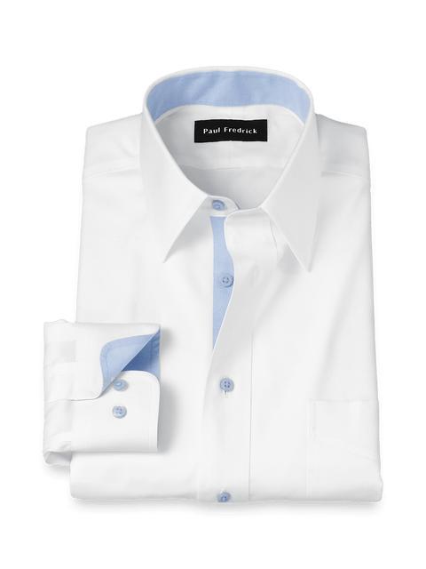 Comfort Stretch Non-Iron Solid Dress Shirt With Contrast Trim - White/blue Product Image